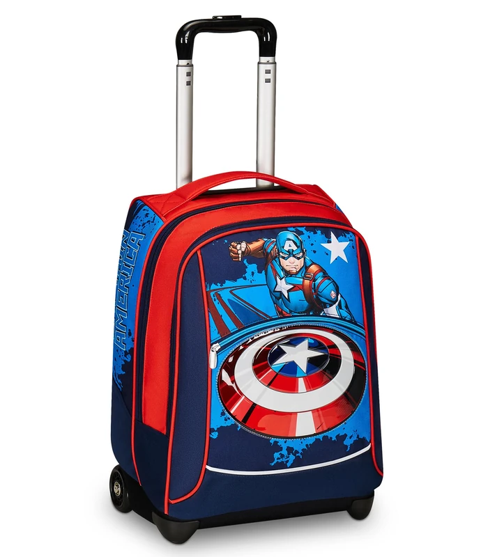 Seven Big School Trolley – Disney – Captain America, Legendary Avengers Red and Blue – Double Compartment Backpack, Bottle Pocket – School Backpack – Marvel Merchandising Backpack, Multi-Coloured,