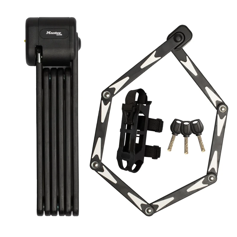 Master Lock 8333EURDPRO Certified Sold Secure Folding Bike Lock with Hardened Steel Links, 3 Keys, Carrier and Mounting Bracket Included, 95cm, Black