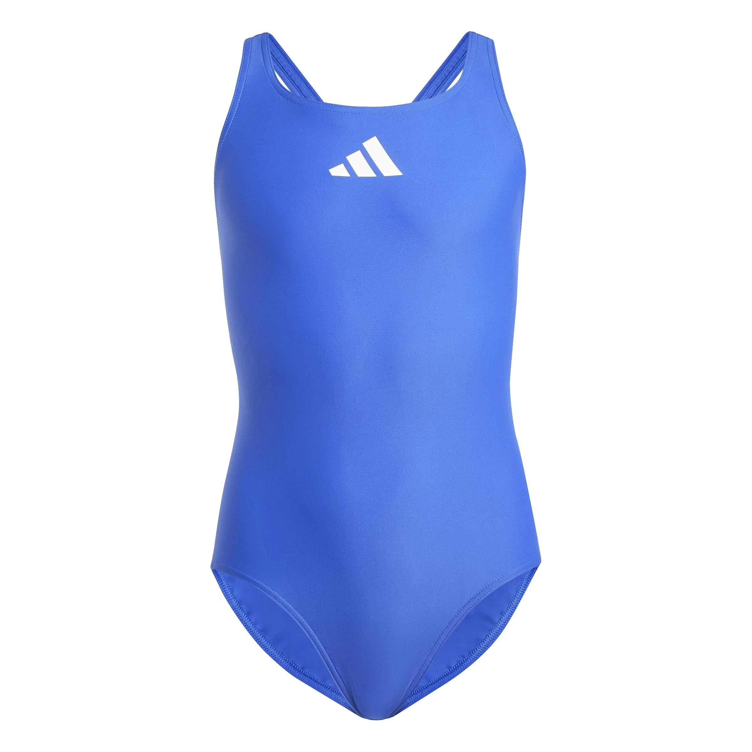 adidas Girl's Solid Small Logo Swimsuit, Semi Lucid Blue/White, 5-6 Years