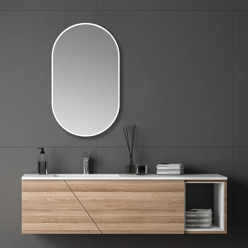 Talos Designer Mirror Oval White 45 x 75 cm Suitable for Wet Rooms for Your Bathroom Wall Mirror for Your Wardrobe Aluminium Frame