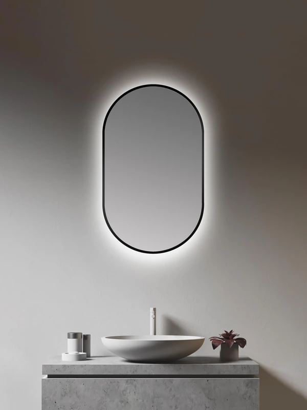 Talos LED Mirror Oval Black 45 x 75 cm Suitable for Wet Rooms for Your Bathroom Wall Mirror with All-Round Room Light Aluminium Frame
