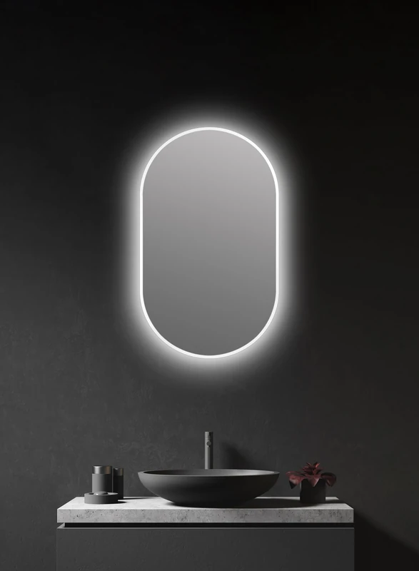 Talos LED Mirror Oval White 45 x 75 cm Suitable for Wet Rooms for Your Bathroom Wall Mirror with All-Round Room Light Aluminium Frame