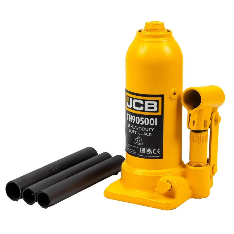 JCB 5 Tonne Heavy Duty Automotive Hydraulic Bottle Jack, 474mm Maximum Lift - Portable - Compact Design - Equipped with an adjustable height screw - 3 Year Warranty