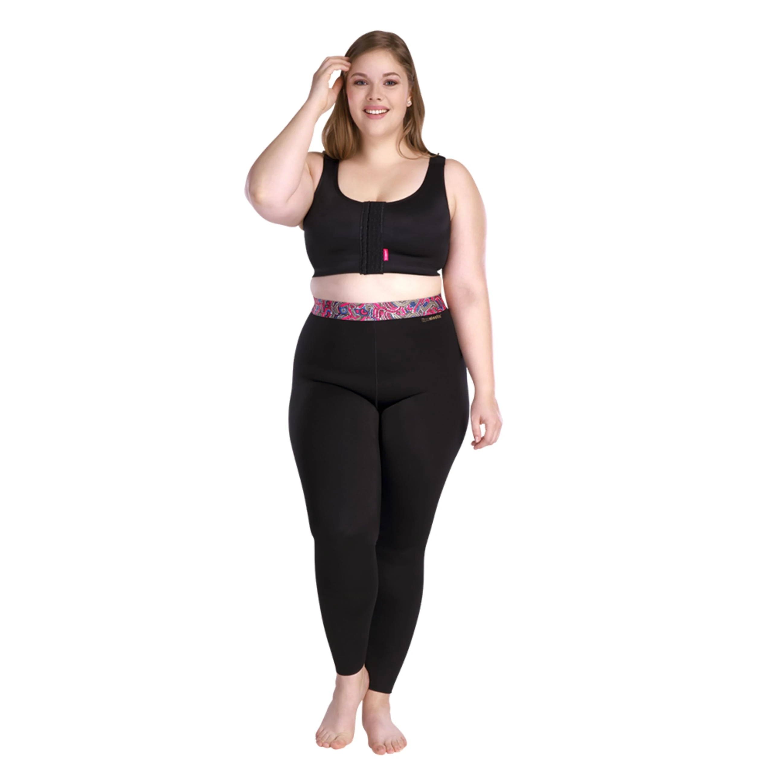 LIPOELASTIC Active Leggings- Medical Compression Leggings, Lipedema Compression Leggings for Women (UK, Alpha, XS, Plus, Regular, Black with Black Waistband, Multicolour Waistband)