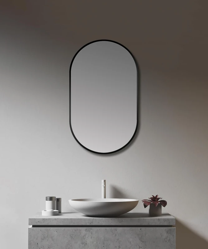 Talos Designer Mirror Oval Black 45 x 75 cm Suitable for Wet Rooms for Your Bathroom Wall Mirror for Your Wardrobe Aluminium Frame