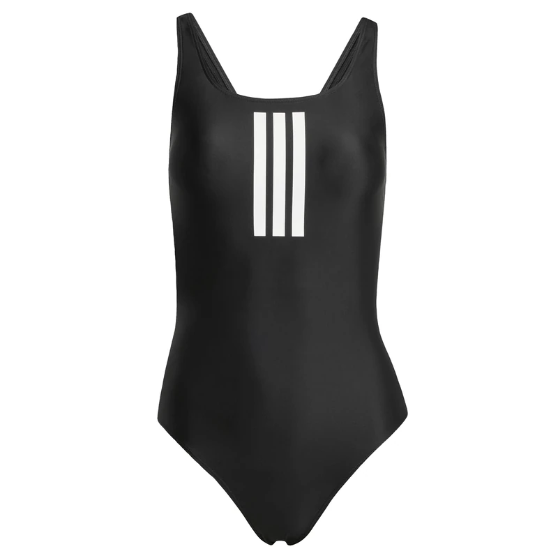 adidas Women's 3 Stripes V-Back Swimsuit, Black/White, 30