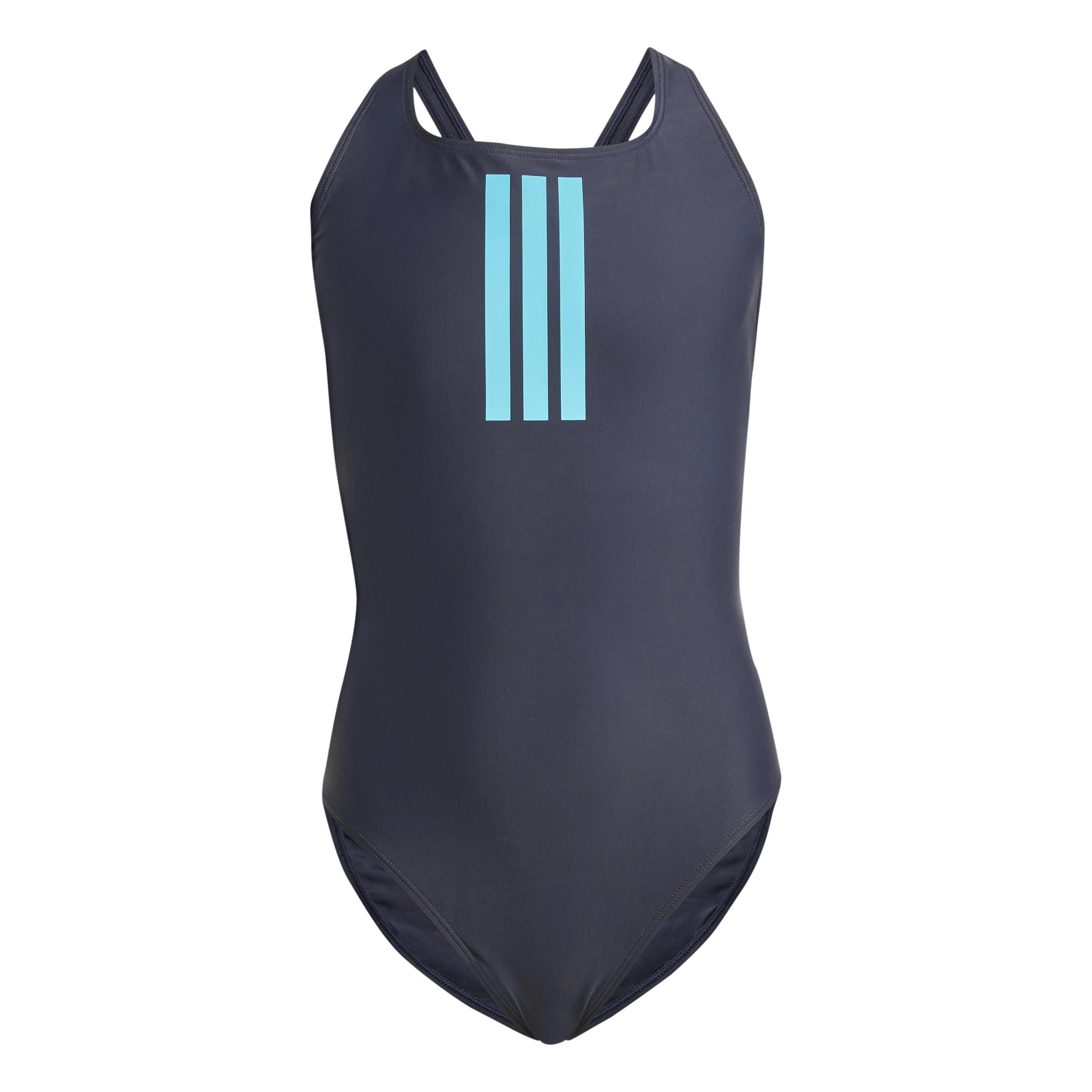 adidas Women's 3 Stripes V-Back Swimsuit, Legend Ink/Lucid Cyan, 30