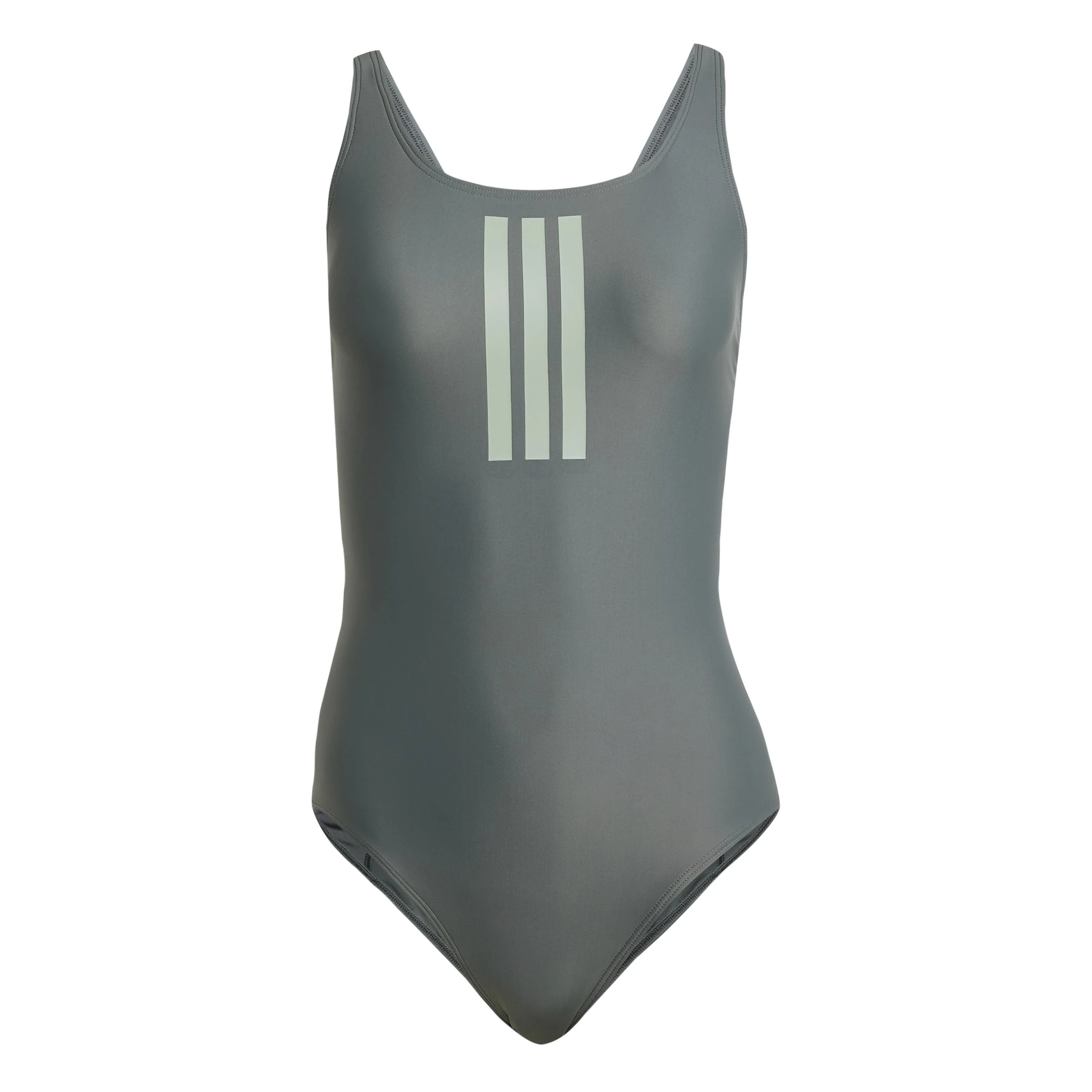 adidas Women's 3 Stripes V-Back Swimsuit, Legend Ivy/Silver Green, 30