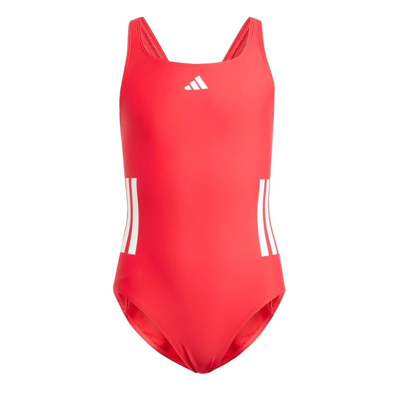 adidas Girl's 3-Stripes C-Back Swimsuit Kids, Pure Ruby/White, 11-12 Years