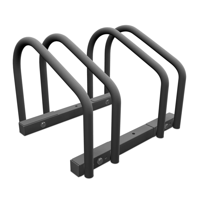 Relaxdays Floor Bike Rack, for 2 Bicycles, Wheel Width up to 60mm, Metal, Outdoor Parking Stand, Garage, Anthracite, Steel, 27 x 37.5 x 33 cm