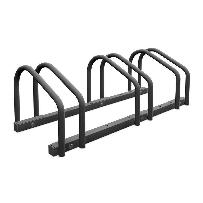 Relaxdays Floor Bike Rack, for 3 Bicycles, Wheel Width up to 60mm, Metal, Outdoor Parking Stand, Garage, Anthracite