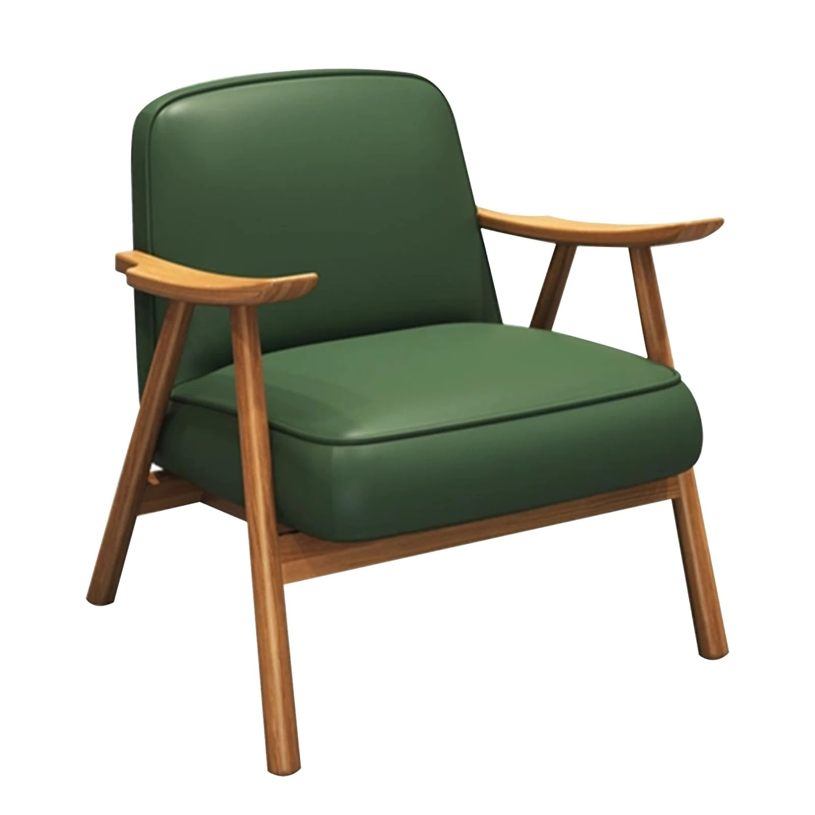 CUNTO Mid-Century Modern Accent Chair Armchair, Wood Frame Arm Chair Faux Leather Modern Lounge Chair For Living Room Bedroom Balcony(Color:Green)