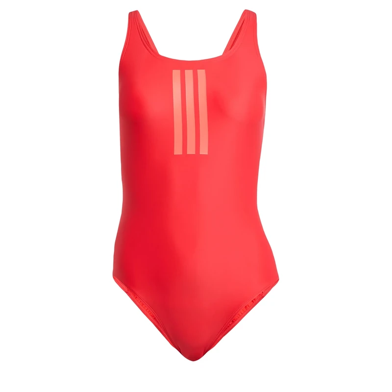 adidas Women's 3 Stripes V-Back Swimsuit, Pure Ruby/Lucid red, 30