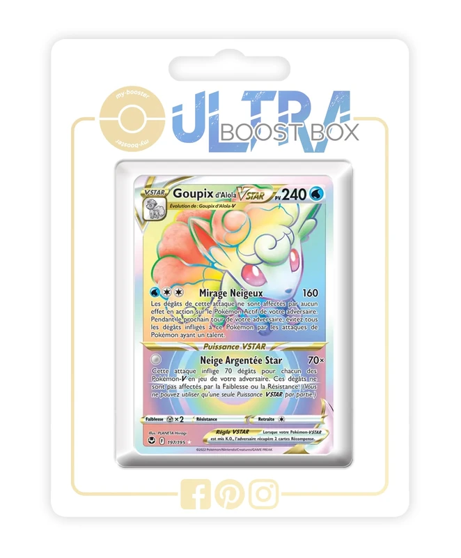 Goupix d'Alola VSTAR (Alola Vulpix VSTAR) 197/195 Shiny Rainbow - Ultraboost X Epée et Bouclier 12 Tempête Argentée - Box of 10 Pokemon French Cards