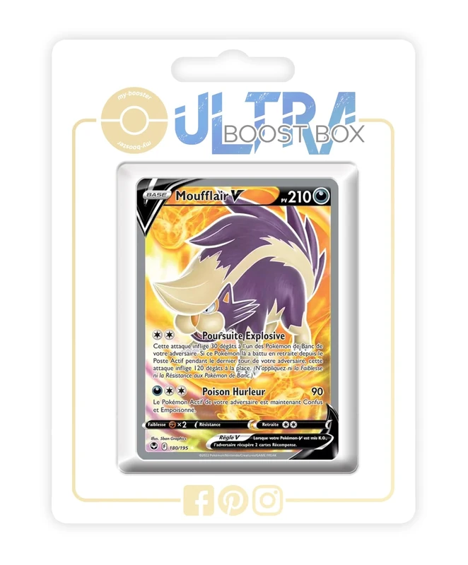 Moufflair V (Skuntank V) 180/195 Full Art - Ultraboost X Epée et Bouclier 12 Tempête Argentée - Box of 10 Pokemon French Cards