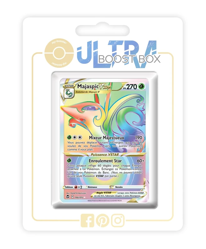 Majaspic VSTAR (Serperior VSTAR) 196/195 Shiny Rainbow - Ultraboost X Epée et Bouclier 12 Tempête Argentée - Box of 10 Pokemon French Cards