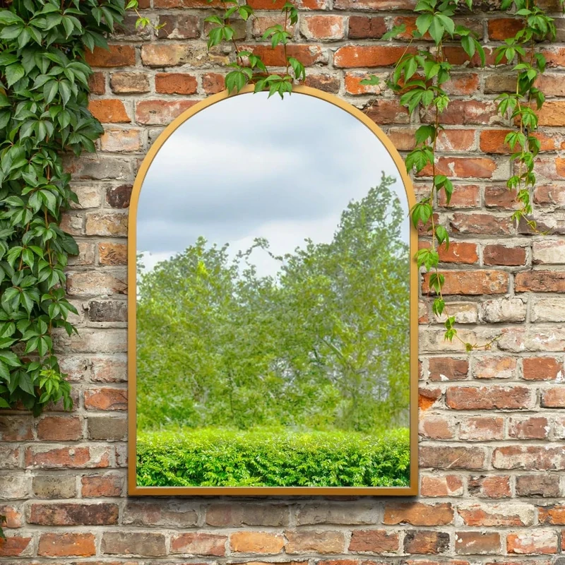The Arcus - Gold Metal Framed Arched Garden Wall Mirror 39" X 27" (100CM X 70CM). Suitable for Outside and Inside!