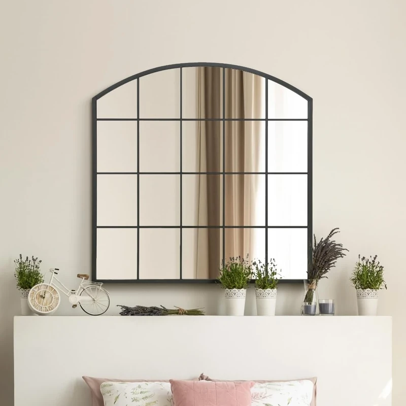 The Arcus - Black Framed Arched Window Leaner/Wall Mirror 39" X 39" (100x100CM) Suitable for Inside and Outside!