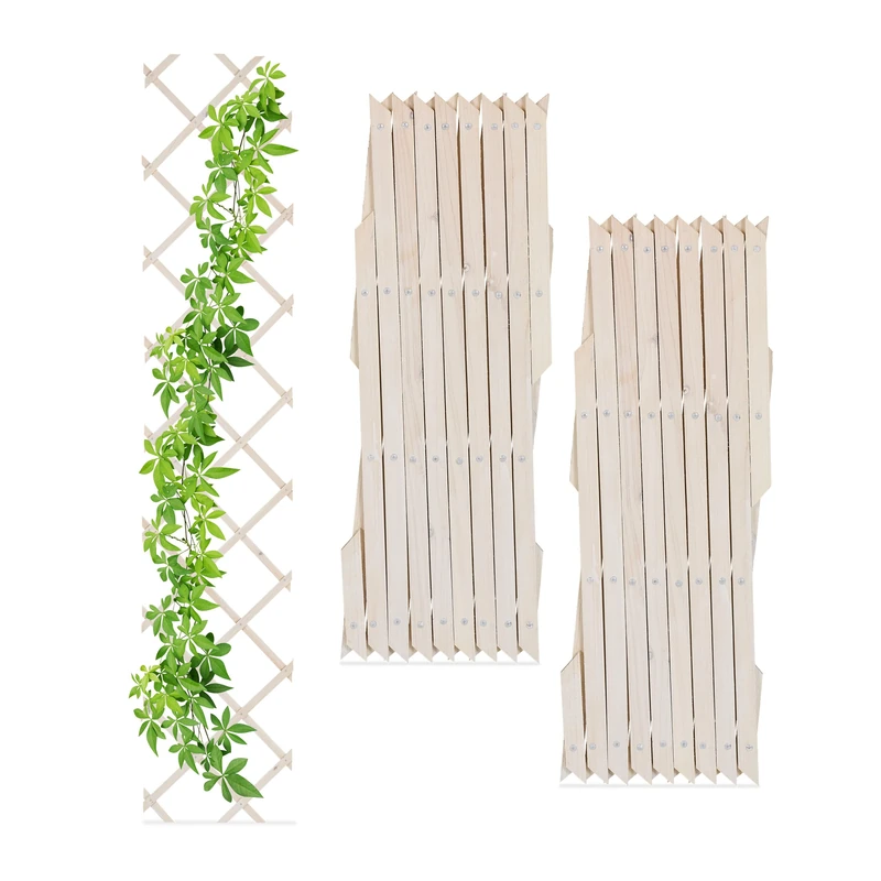Relaxdays 3x Garden Trellis, Climbing Plants Support, Balcony & Terrace, Extendable Wooden Wall Frame, 180x30cm, White