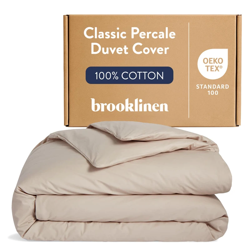 Brooklinen Luxury Percale Duvet Cover – 100% Cotton, Cool, Crisp, Extra-Long Corner Ties, Button Closure, Soft & Breathable – Machine Washable, Duvet Cover Full/Queen Bed Sizes (Pebble)