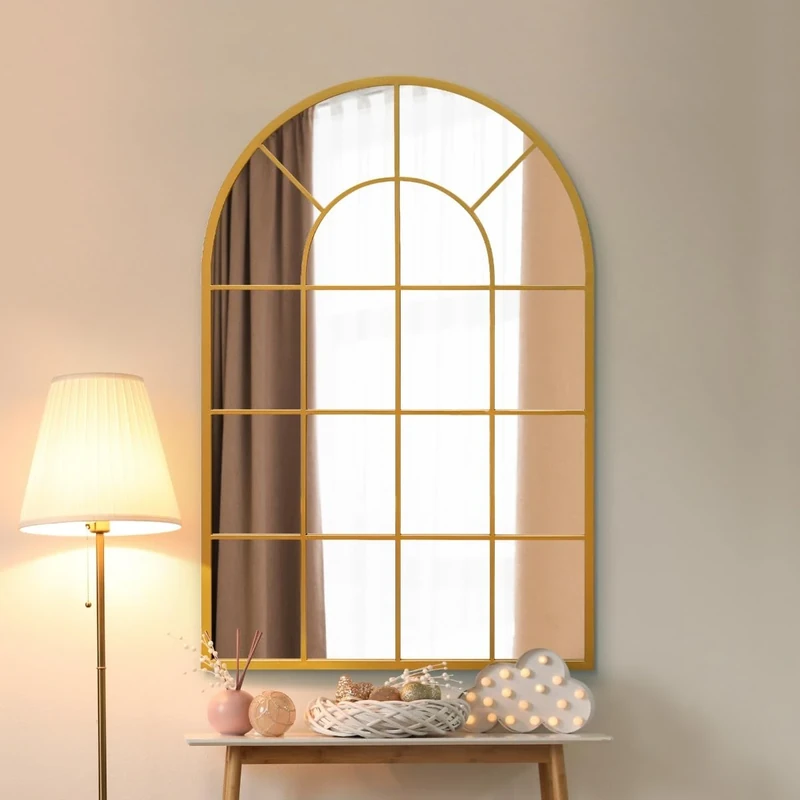 The Arcus - Gold Framed Arched Window Leaner/Wall Mirror 47" X 31" (120x80CM) Suitable for Inside and Outside!