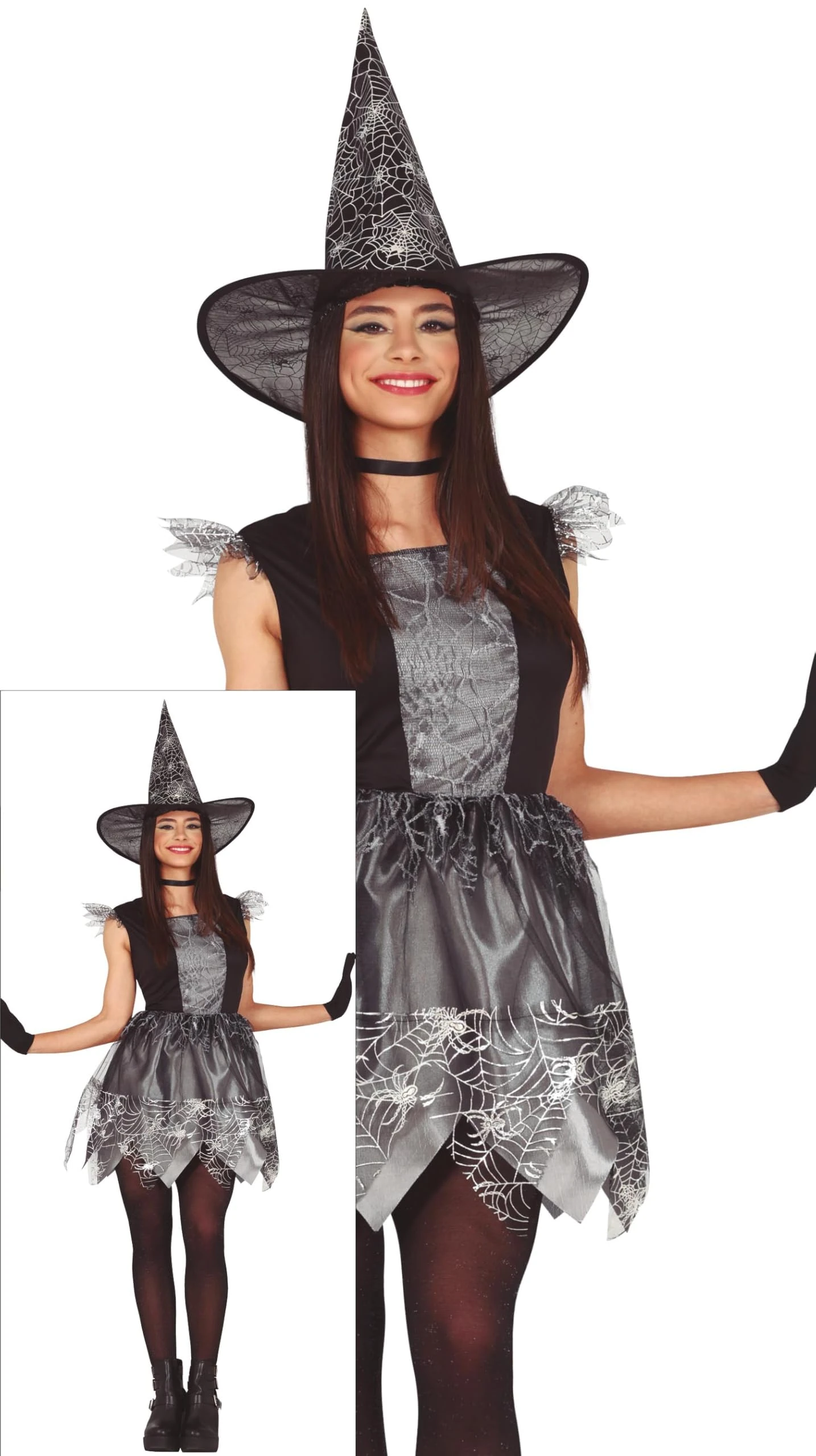 FIESTAS GUIRCA Silver Glitter Witch Women Fancy Dress Costume - Spiderweb Witch Adults Costumes Women - Halloween Costumes for Women Size XL