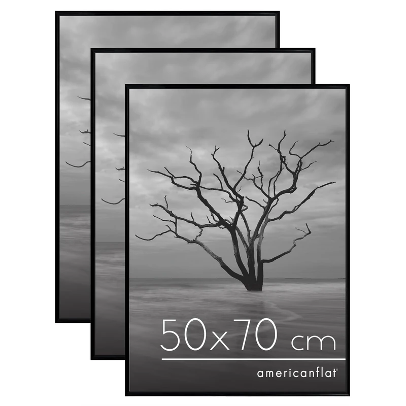 Americanflat Black Photo Frame 50 x 70 cm – Set of 3 – 50 x 70 cm Frames with Thin Frames, Plexiglass Glass and Hanging Material for Vertical or Horizontal Display