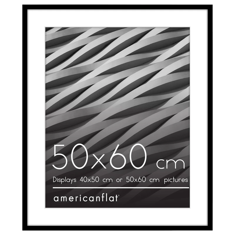 Americanflat 50x60 cm Picture Frame with Polished Plexi Cover - Use as 40x50 cm Wall Photo Frame with Mount or Display 60x50 cm Photo without Mount - Streamline Collection - Black - Image 1