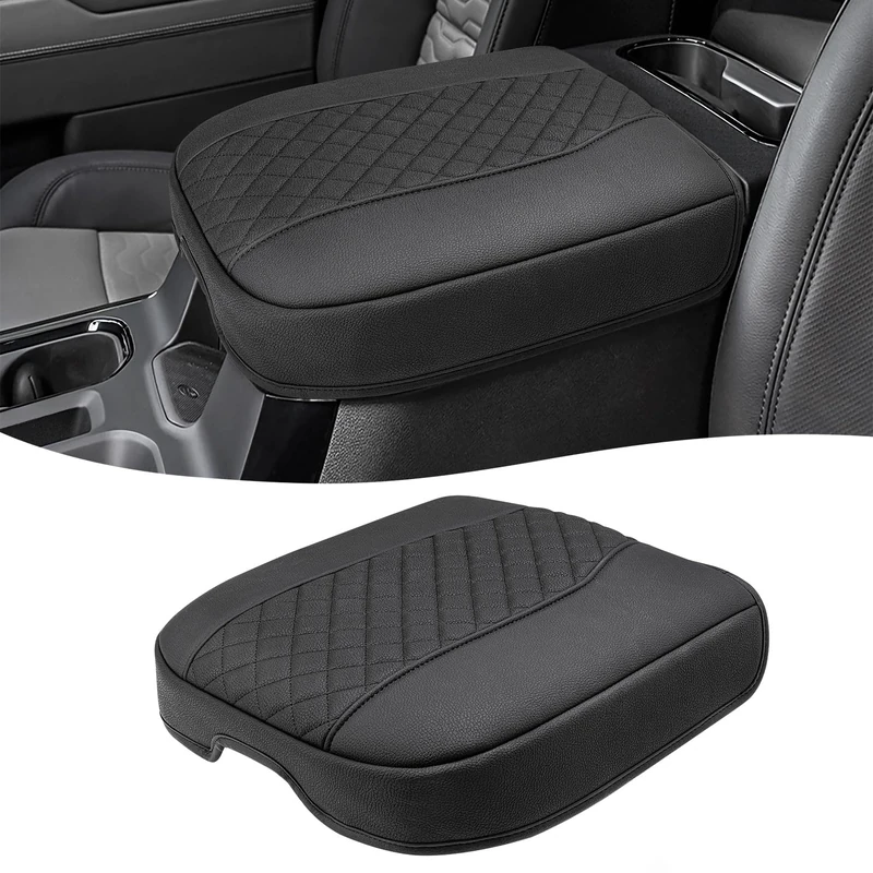 Eaglecover Center Console Lid Cover for Chevy Silverado & GMC Sierra 2019-2024, Tahoe & Suburban & Yukon 2021-2024, Vinyl Leather Trim, Car Armrest Cushion, Bucket Seat, Anti-Scratch, Black