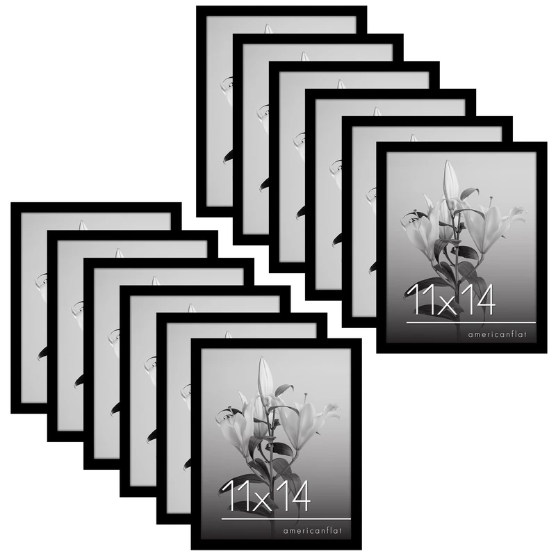 Americanflat Set of 12 Photo Frames for Wall 30 x 40 cm Black - Engineered Wood with Glossy Plexiglass - Horizontal and Vertical Format for Wall and Table