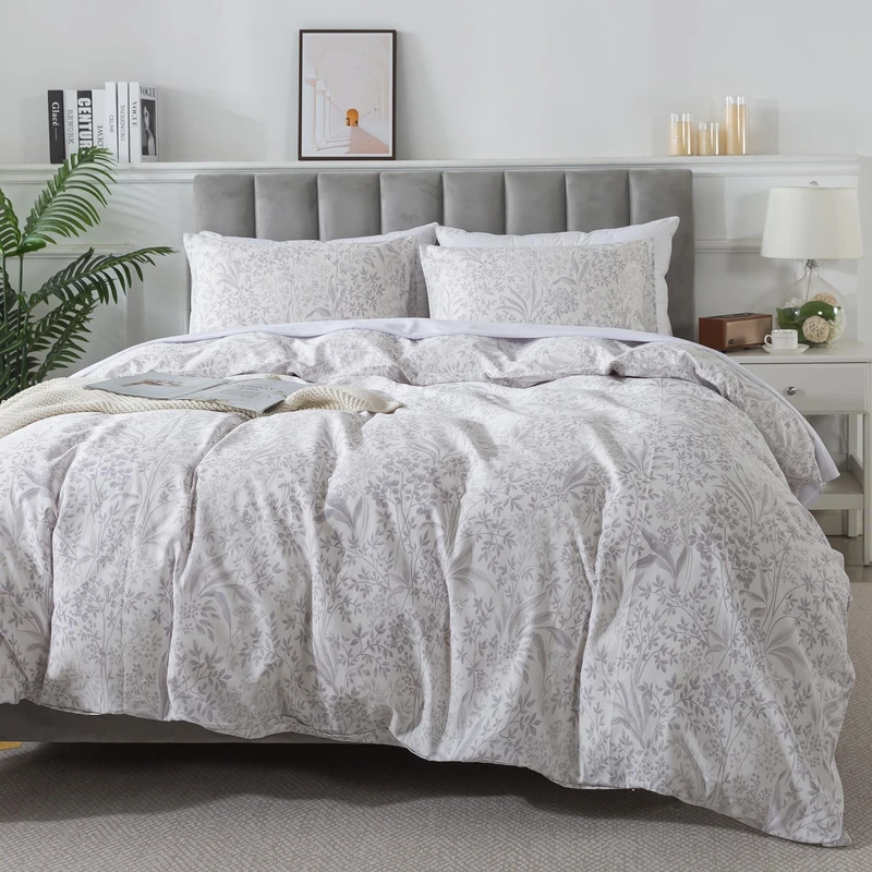 HoneiLife King Size Duvet Cover - Cotton Comforter Cover, Soft & Breathable Floral Bedding Duvet Cover Sets with Zipper Closure & Corner Ties, 3-PC Wildflower Comforter Cover Sets, Plain Life