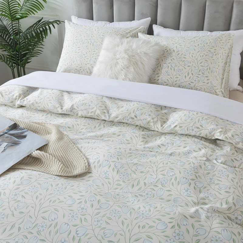 HoneiLife Floral Duvet Cover King - 100% Cotton Comforter Cover, Soft & Breathable Bedding Duvet Cover Sets with Zipper Closure & Corner Ties, 3-PC Wildflower Comforter Cover Sets, Early Summer