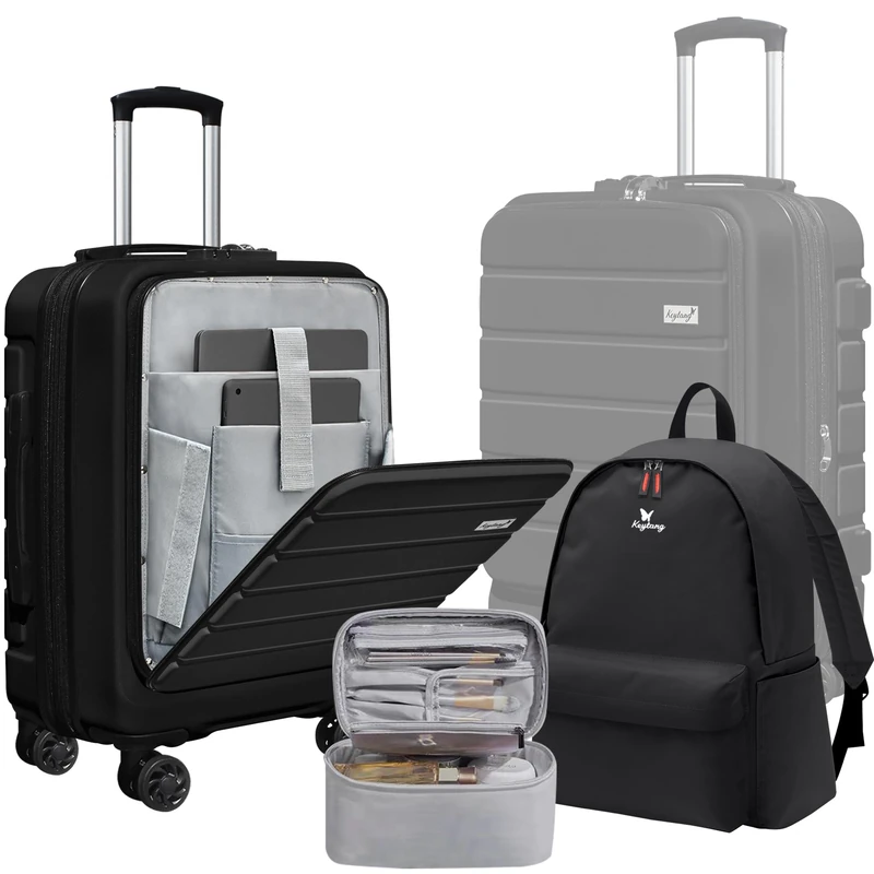 KEYTANG Explorer Lightweight Hardside Expandable Luggage Spinner Wheels Suitcase W/TSA Lock, Black, Carry on-3 Pieces, Explorer Lightweight Hardside Expandable Luggage Spinner Wheels Suitcase W/TSA