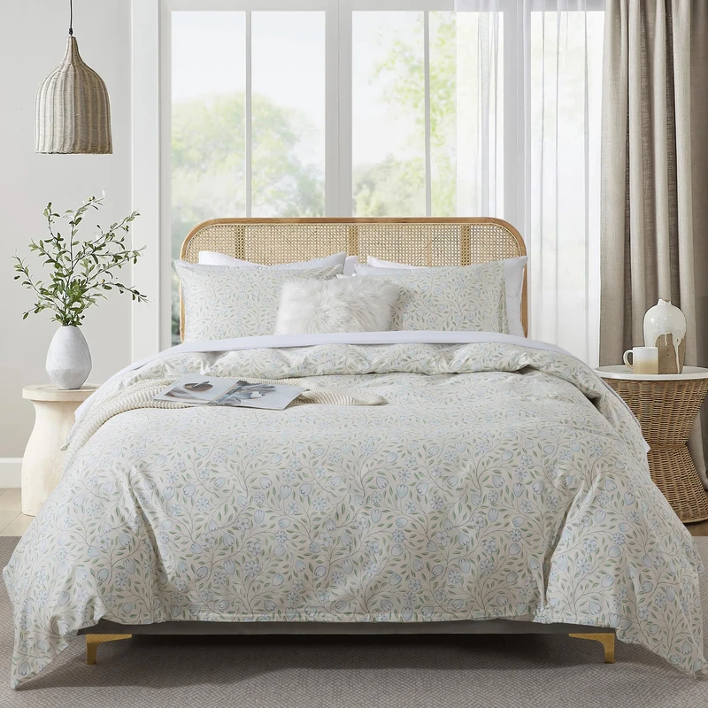 HoneiLife Floral Duvet Cover Queen - 100% Cotton Comforter Cover, Soft & Breathable Bedding Duvet Cover Sets with Zipper Closure & Corner Ties, 3-PC Wildflower Comforter Cover Sets, Early Summer