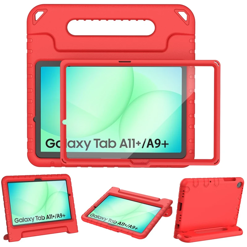 TOPWANT Kids Case with Built-in Screen Protector for Samsung Galaxy Tab A11+ Plus 2025(SM-X230/X235/X236)/Tab A9+ Plus 2023(SM-X210/X216/X218) 11 Inch, Shockproof Convertible Handle Stand Case, Red