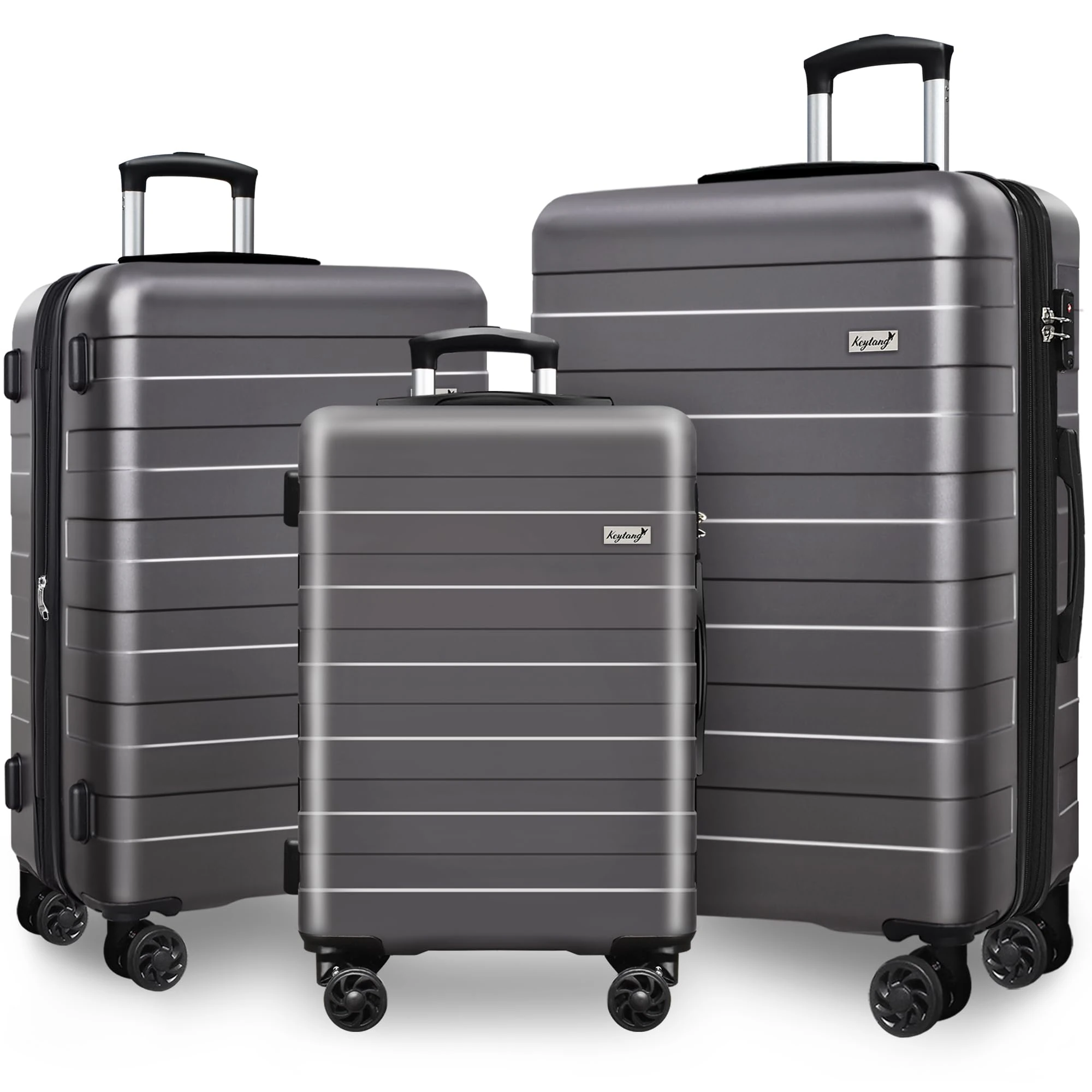 KEYTANG Zebra Luggage Sets with Spinner Wheels, PC+ABS Hardside Business Travel Suitcase Set with TSA Lock, Durable Lightweight Suitcase for Men Women, Grey, 3 Piece Set, Hardside Expandable Luggage