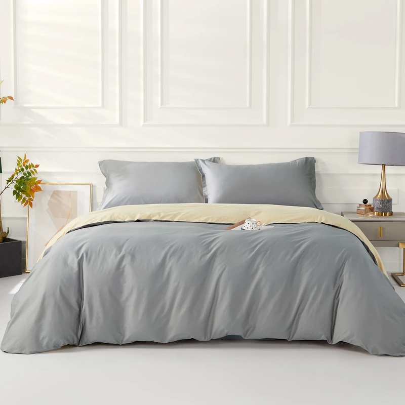 SAPHREAS Grey Duvet Cover King Size 3 Pieces Extra Soft Cotton Bedding Set for Kids & Adults, Includes 1 Duvet Cover 104"x90" with Zipper Closure & 2 Pillow Shams, Comforter Not Included