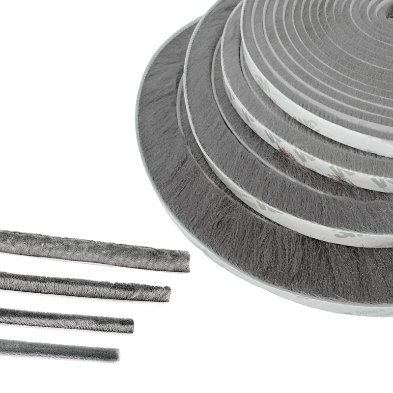 Door Strip Draft Excluder, 5m (L) x 9mm (W) x 23mm (T) Brush Draught Excluder, Draught Proofing, Front Door Draft Excluder Strip, Draught Excluder for Windows, Gray