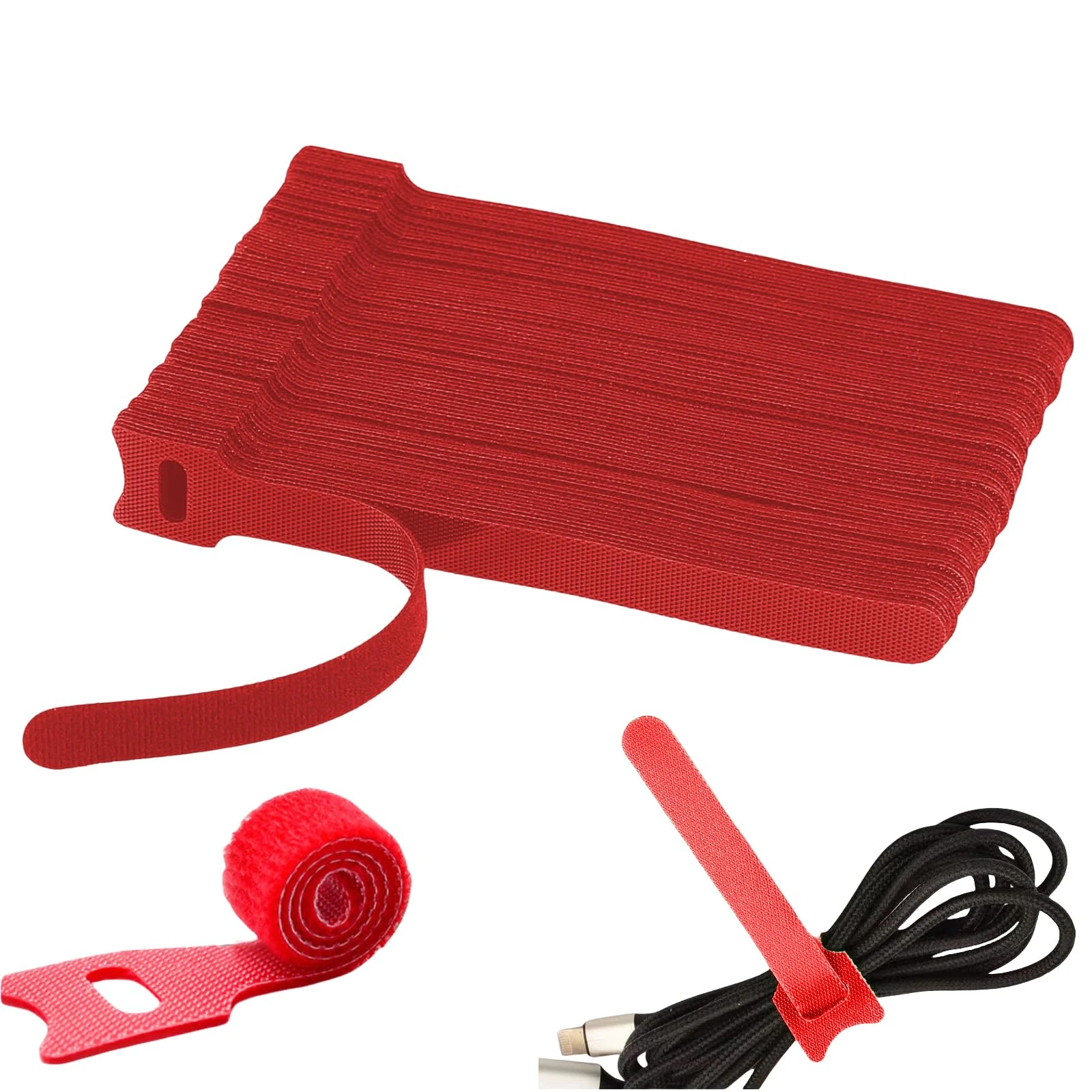 : GaoBangM 100 Pcs Reusable Cable Ties, Cable Ties, Fastening Straps, Adjusting Straps, for Electrical and Electronic Products,Cable Straps,Home Office Cable Organizer (Red)