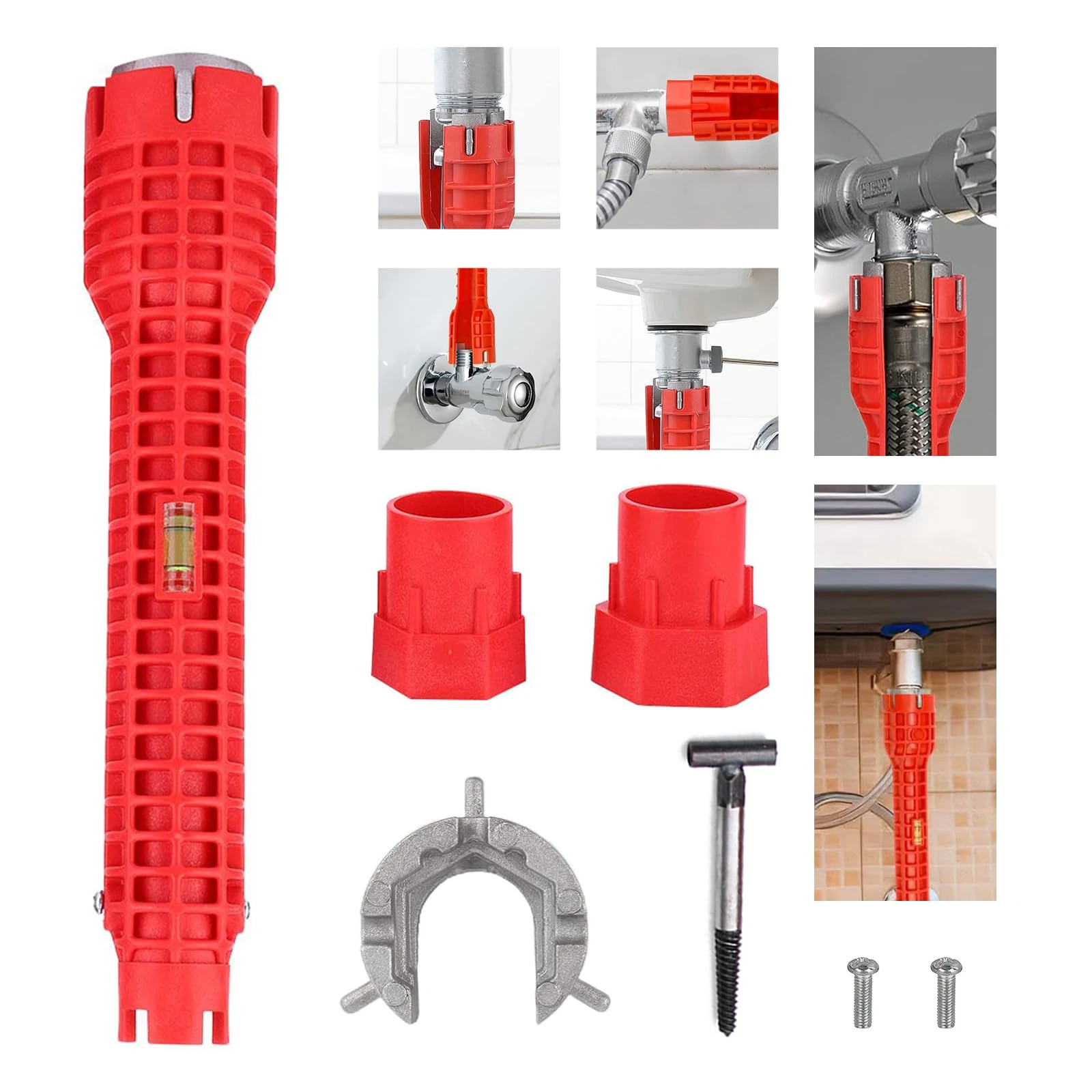 8 in 1 Faucet Wrench Tool, Water Pipe Wrench with Comfortable Grip, Tap Spanner for Tight Space, Multi-Functional Tap Spanner Set for Sink, Bathroom and Kitchen Plumbing Repair