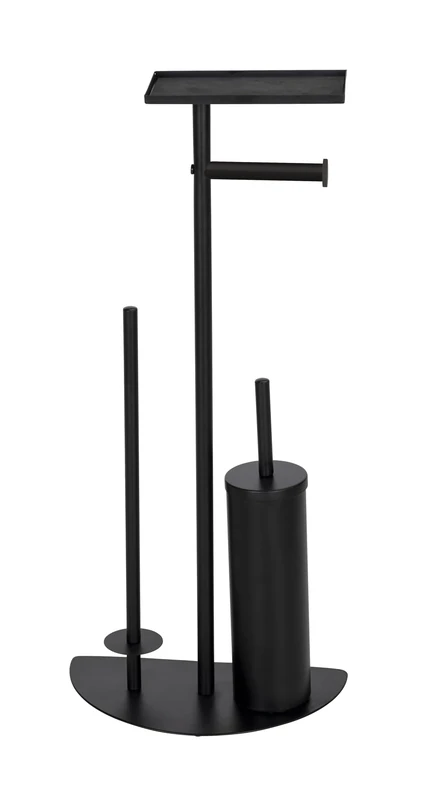 WENKO Cosenza Neo Toilet Roll Holder with Shelf, Brush Holder, Replacement Roll Holder, Matte Painted Steel, Black, 32.5 x 72 x 17.5 cm