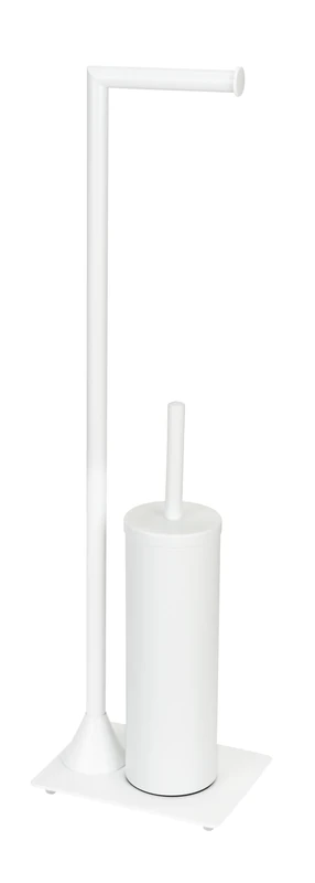 WENKO Hella Toilet Roll Holder with Toilet Brush and Brush 15 x 69 x 20 cm Painted Steel Matt White