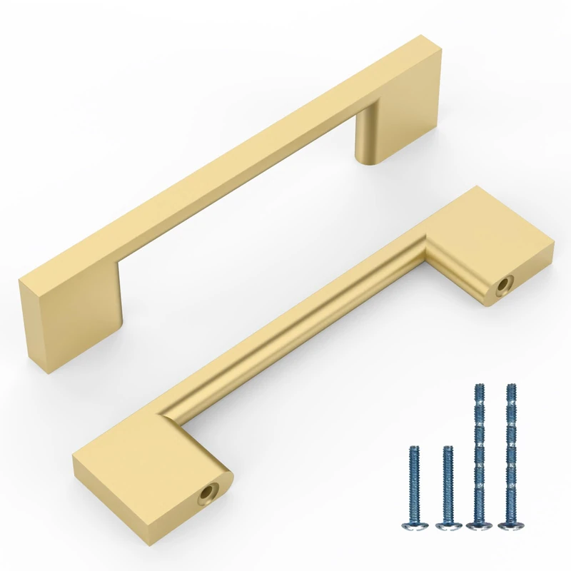 KNOKLOCK 10 Pack 3.75 Inch(96mm) Kitchen Cabinet Handles Brushed Gold Cabinet Pulls Kitchen Cabinet Hardware Drawer Pulls for Cupboard Wardrobe