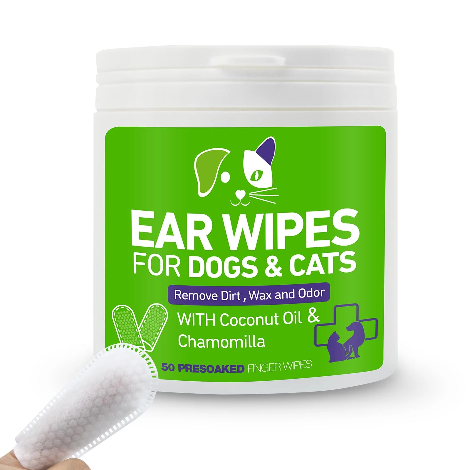 PUMBLER Pet Ear Wipes for Dogs & Cats - Gentle and Effective Ear Cleaning Solution - Remove Dirt, Wax and Odor - 50 Count Dog Ear Relief Finger Wipes