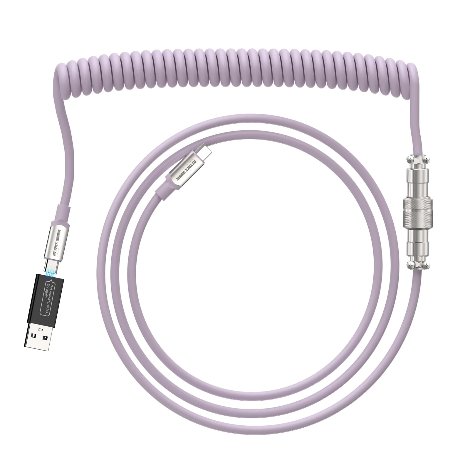 XINMENG X ATTACK SHARK C04C Coiled Gaming Keyboard Cable, TPU Extendable Custom USB C Aviator Cable, Type-C to Type-C, with USB to USB C Adapter, for Mechanical Keyboard Laptop MAC- Purple
