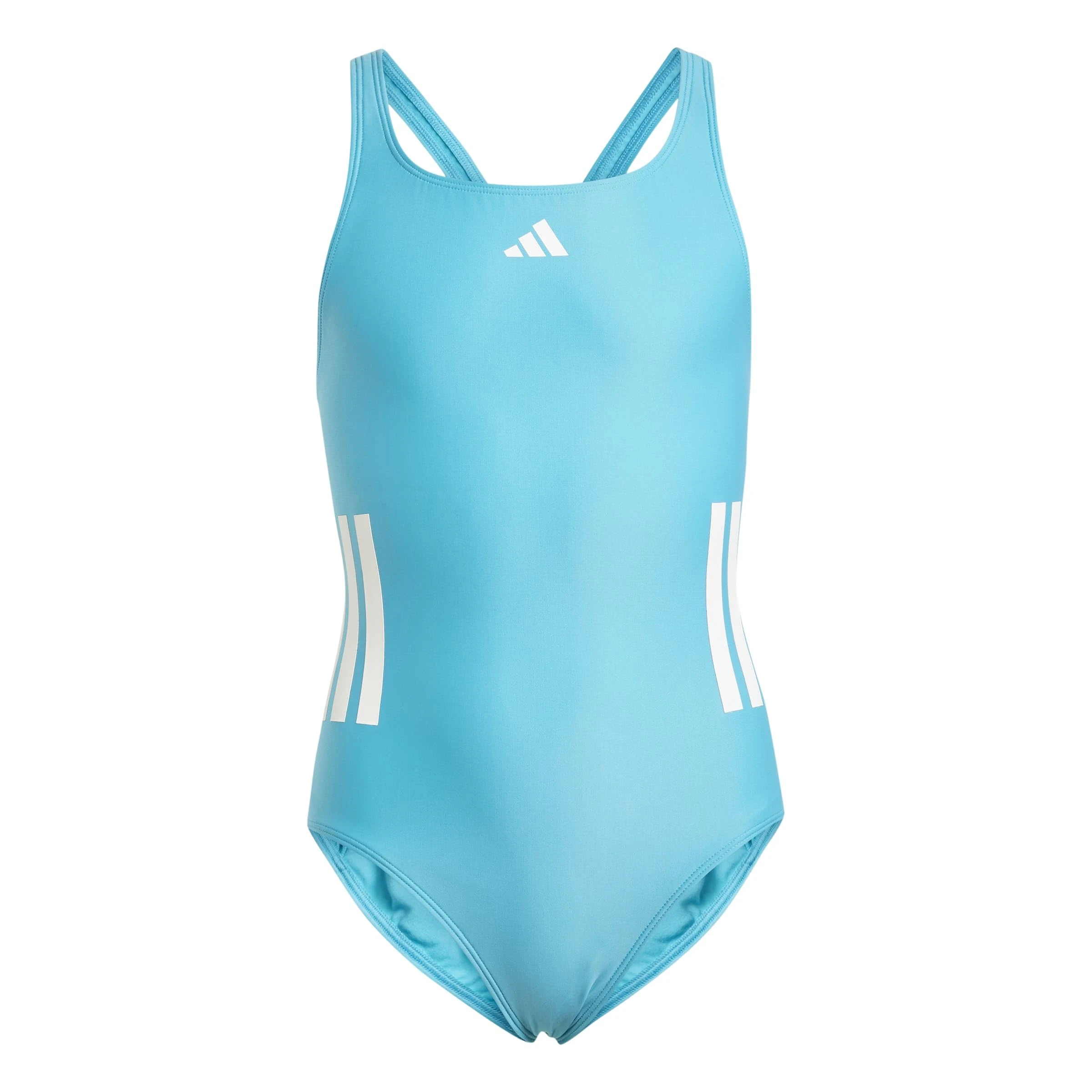 adidas Girl's 3-Stripes C-Back Swimsuit, Lucid Cyan/White, 11-12 Years