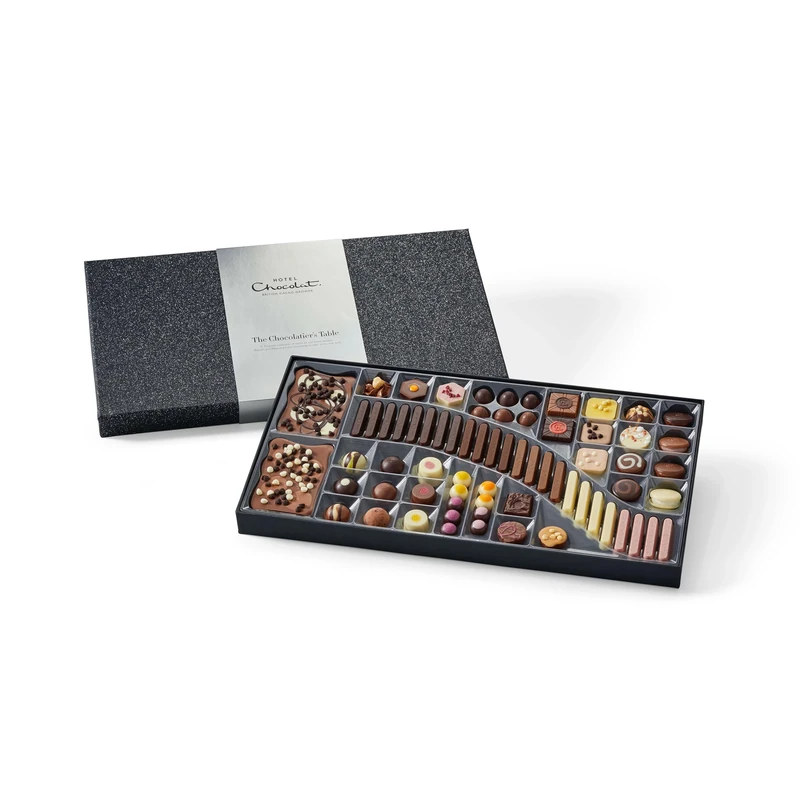 Hotel Chocolat The Chocolatier's Table 800g - 69-Piece Milk, White, Dark, Caramel Chocolate Box - Chocolate Gift for Birthday, Thank You, Congratulations, Anniversary - Gifts for Her and Him