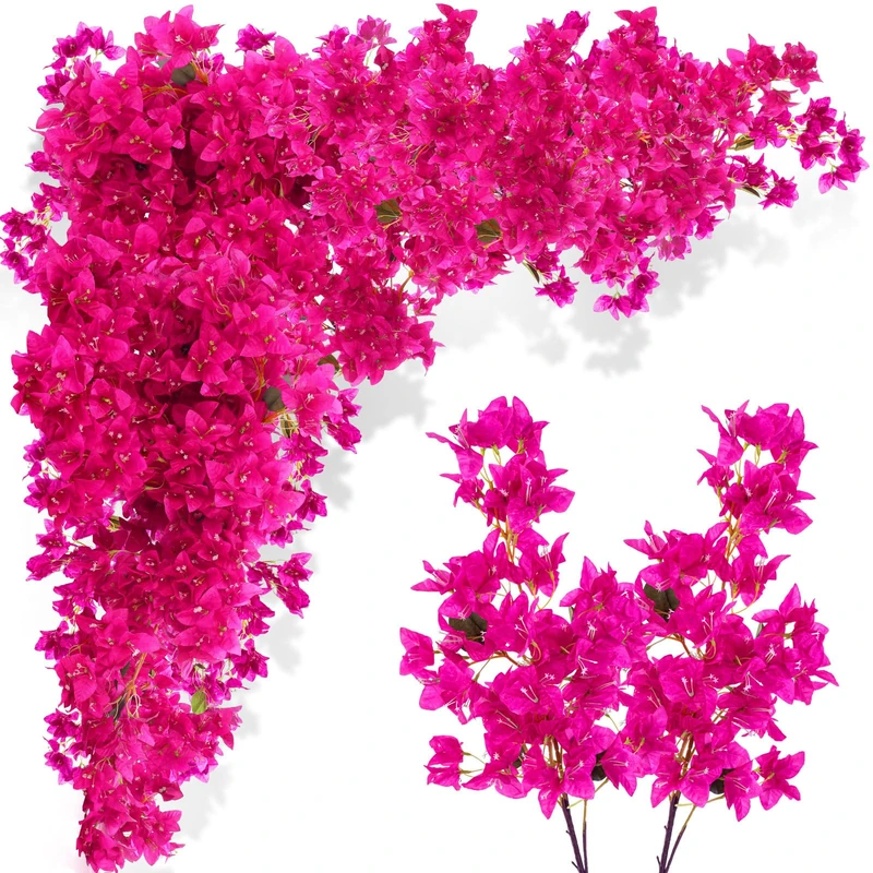 Yuxung 16 Pack Artificial Bougainvillea Floral 38" Silk Long Stem Bougainvillea Plants Hanging Table Centerpiece for Home Wedding Indoor Outdoor Decorations (Rose Purple)