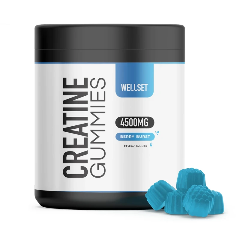 WELLSET Creatine Gummies 4500MG | 90 Chewable Creatine Monohydrate Vegan Gummies | Sugar-Free, 30 Days Supply - Natural Berry Flavor - Pre Workout Gym Supplement for Men & Women