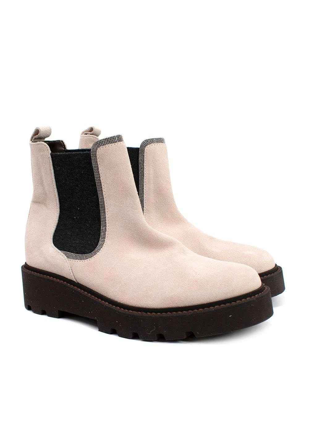 BRUNELLO CUCINELLI Pre-Loved Cream Suede Ankle Boots with Monili Trim